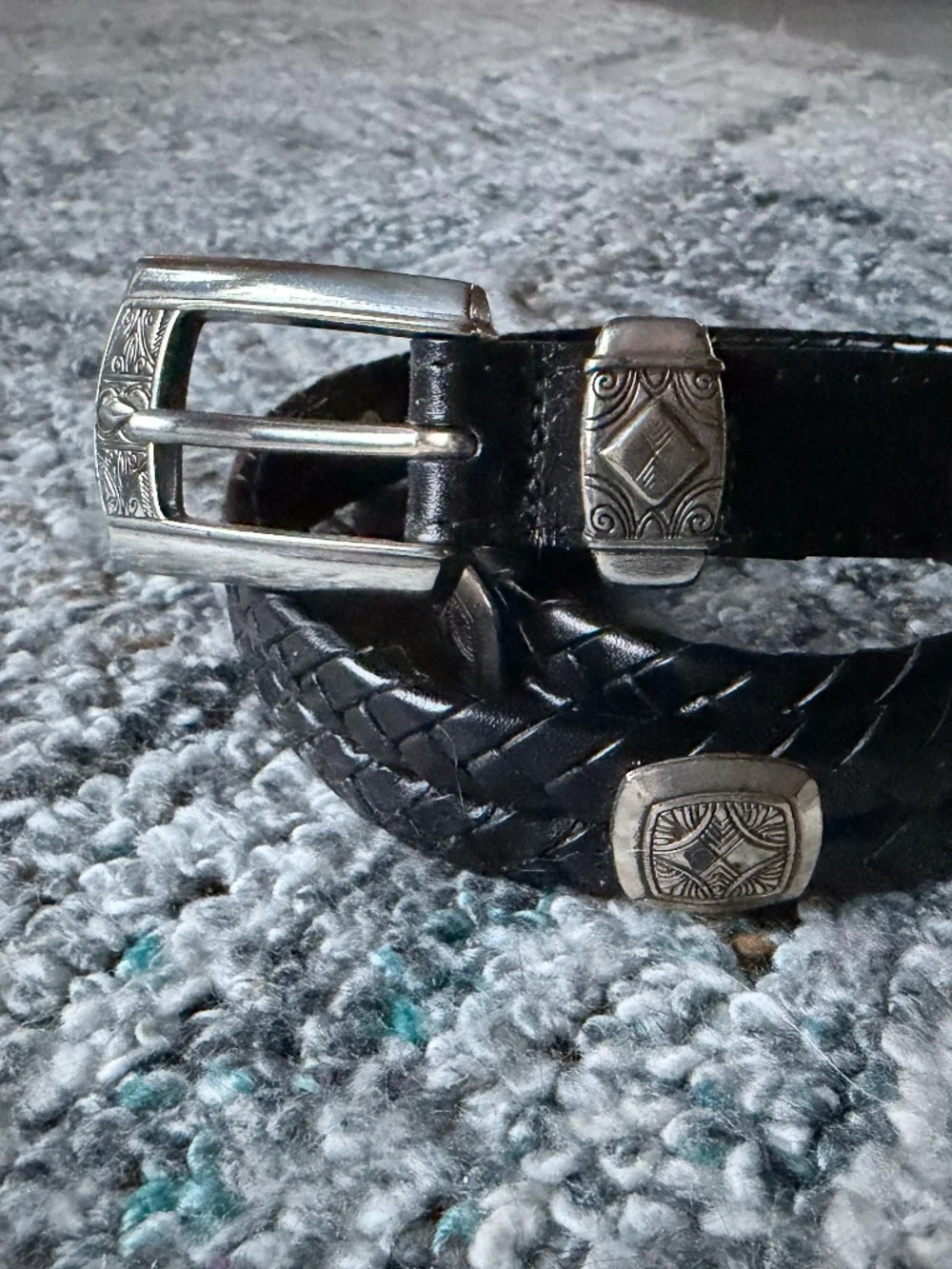 Brighton Black Woven Leather Belt w/ Silver Conchos ML 32 Western Boho Q2103